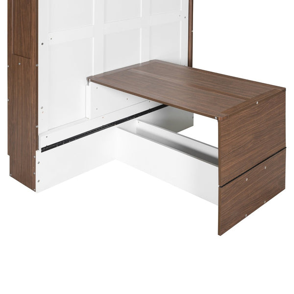 English Elm Full Size Wall Bed with Integrated Desk Walnut Finish for Small Apartments White LP000995AAK-1
