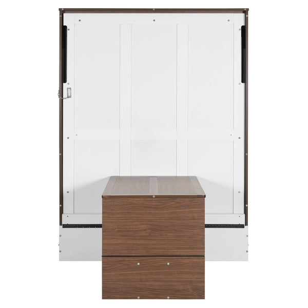 English Elm Full Size Wall Bed with Integrated Desk Walnut Finish for Small Apartments White LP000995AAK-1