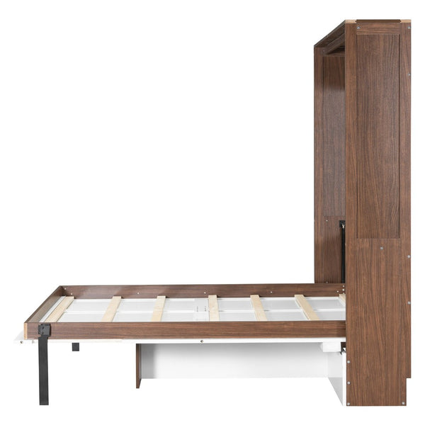 English Elm Full Size Wall Bed with Integrated Desk Walnut Finish for Small Apartments White LP000995AAK-1