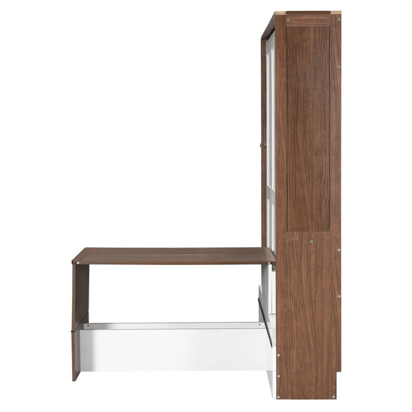 English Elm Full Size Wall Bed with Integrated Desk Walnut Finish for Small Apartments White LP000995AAK-1
