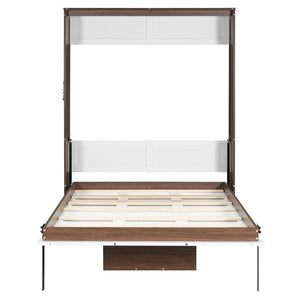English Elm Full Size Wall Bed with Integrated Desk Walnut Finish for Small Apartments White LP000995AAK-1