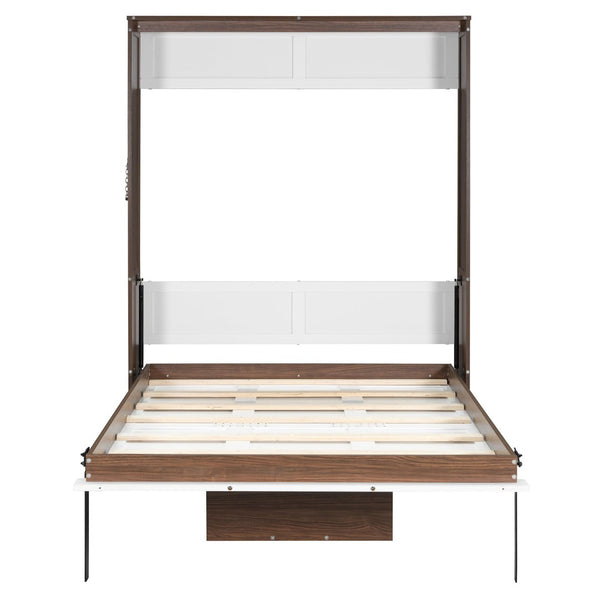English Elm Full Size Wall Bed with Integrated Desk Walnut Finish for Small Apartments White LP000995AAK-1