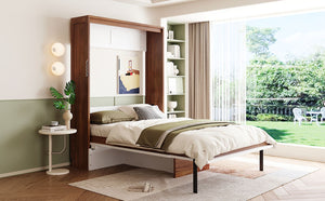 English Elm Full Size Wall Bed with Integrated Desk Walnut Finish for Small Apartments White LP000995AAK-1