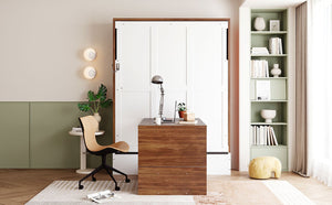 English Elm Full Size Wall Bed with Integrated Desk Walnut Finish for Small Apartments White LP000995AAK-1
