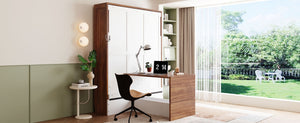 English Elm Full Size Wall Bed with Integrated Desk Walnut Finish for Small Apartments White LP000995AAK-1