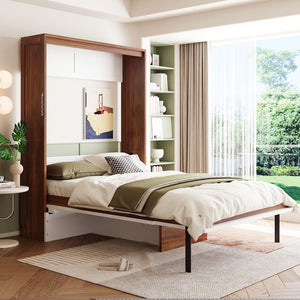 English Elm Full Size Wall Bed with Integrated Desk Walnut Finish for Small Apartments White LP000995AAK-1