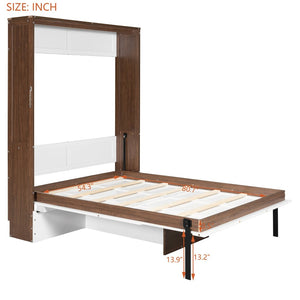 English Elm Full Size Wall Bed with Integrated Desk Walnut Finish for Small Apartments White LP000995AAK-1