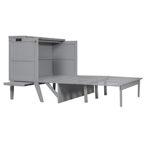 English Elm Twin Loft Bed with Slide Castle Tower Tent Pinewood Kids Playhouse Bedroom Gray LP001661AAE-1