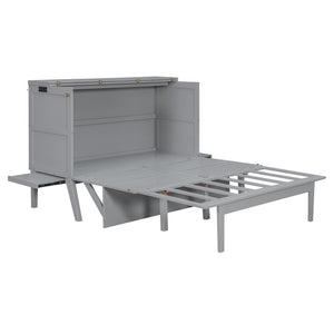 English Elm Twin Loft Bed with Slide Castle Tower Tent Pinewood Kids Playhouse Bedroom Gray LP001661AAE-1