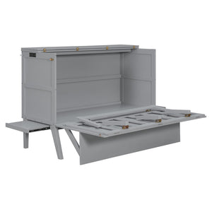 English Elm Twin Loft Bed with Slide Castle Tower Tent Pinewood Kids Playhouse Bedroom Gray LP001661AAE-1