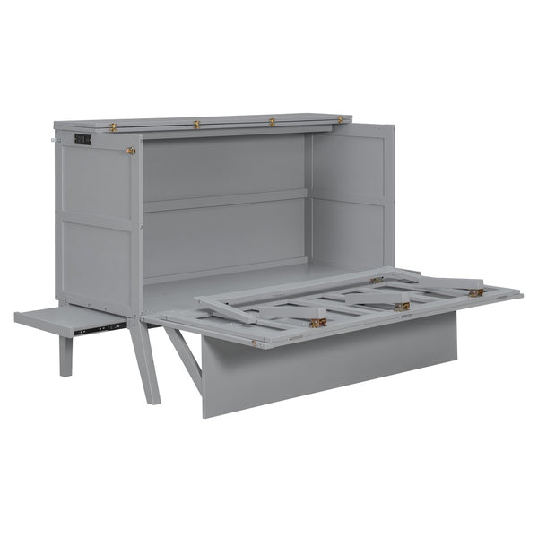 English Elm Twin Loft Bed with Slide Castle Tower Tent Pinewood Kids Playhouse Bedroom Gray LP001661AAE-1
