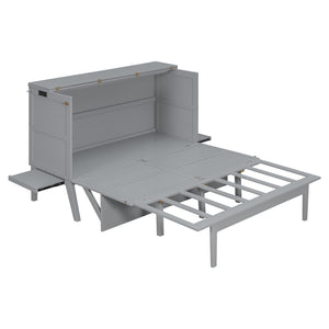 English Elm Twin Loft Bed with Slide Castle Tower Tent Pinewood Kids Playhouse Bedroom Gray LP001661AAE-1