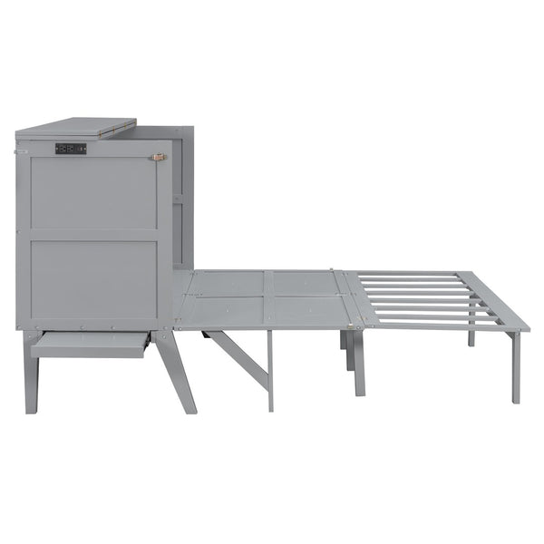 English Elm Twin Loft Bed with Slide Castle Tower Tent Pinewood Kids Playhouse Bedroom Gray LP001661AAE-1