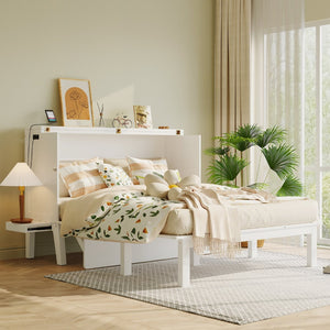 English Elm Twin Loft Bed with Slide Castle Tower Tent Pinewood Kids Playhouse Bedroom White LP001661AAK-1
