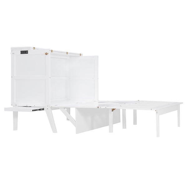 English Elm Twin Loft Bed with Slide Castle Tower Tent Pinewood Kids Playhouse Bedroom White LP001661AAK-1