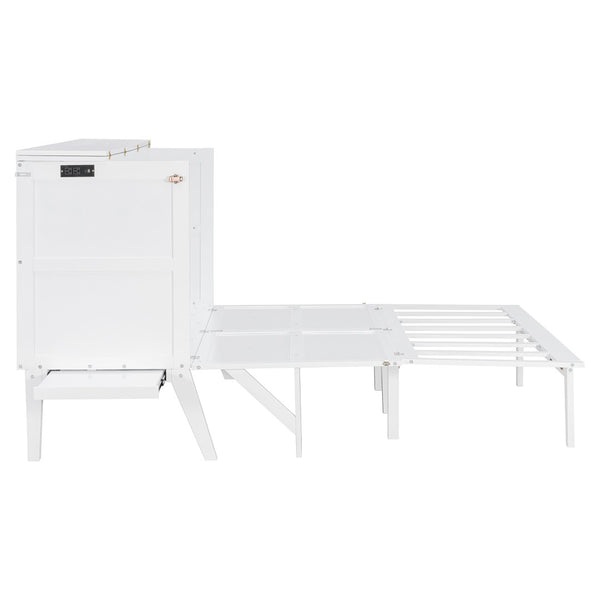 English Elm Twin Loft Bed with Slide Castle Tower Tent Pinewood Kids Playhouse Bedroom White LP001661AAK-1