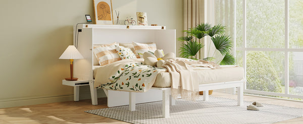 English Elm Twin Loft Bed with Slide Castle Tower Tent Pinewood Kids Playhouse Bedroom White LP001661AAK-1