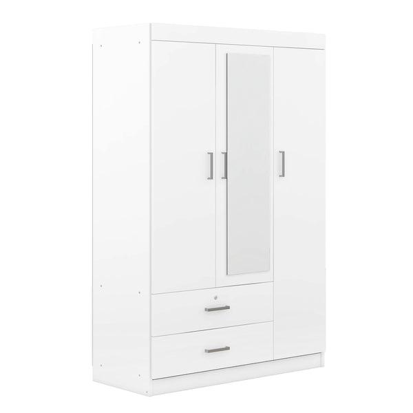 English Elm 3-door Wardrobe with Full Length Mirror Mdf Build White Finish Bedroom Storage LP006601AAK-1