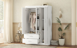 English Elm 3-door Wardrobe with Full Length Mirror Mdf Build White Finish Bedroom Storage LP006601AAK-1
