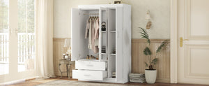 English Elm 3-door Wardrobe with Full Length Mirror Mdf Build White Finish Bedroom Storage LP006601AAK-1