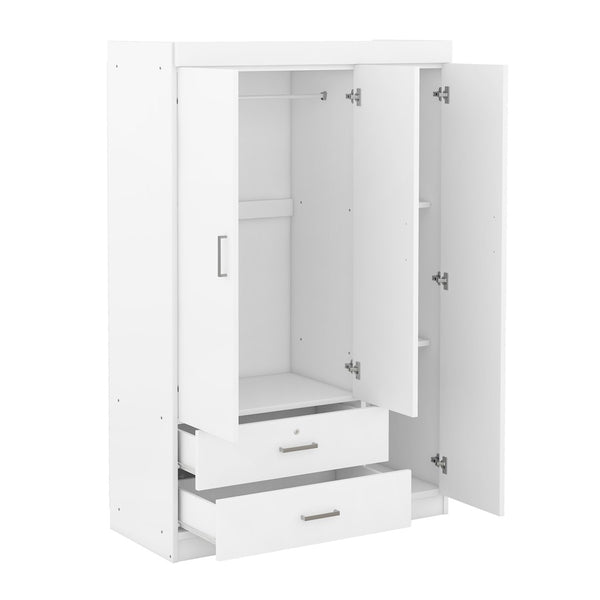English Elm 3-door Wardrobe with Full Length Mirror Mdf Build White Finish Bedroom Storage LP006601AAK-1