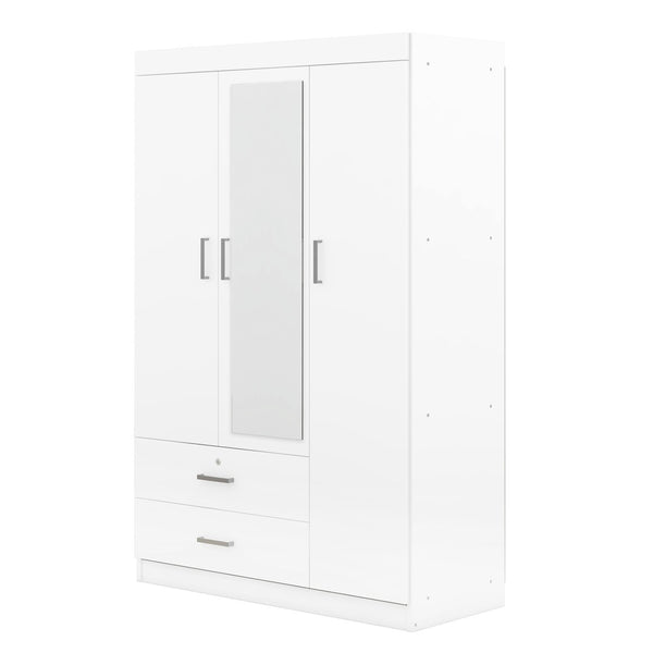 English Elm 3-door Wardrobe with Full Length Mirror Mdf Build White Finish Bedroom Storage LP006601AAK-1