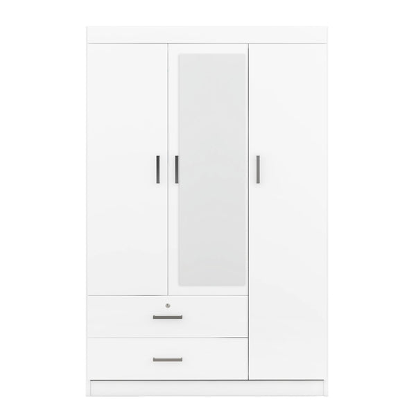 English Elm 3-door Wardrobe with Full Length Mirror Mdf Build White Finish Bedroom Storage LP006601AAK-1