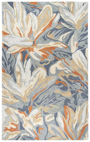 Alora Decor Lapis Hand-Tufted Wool-Viscose Rug With Carved Floral Motif In Lapis Blue, Gray, Beige, Orange Accents 8' x 10' LAPLP100404330810