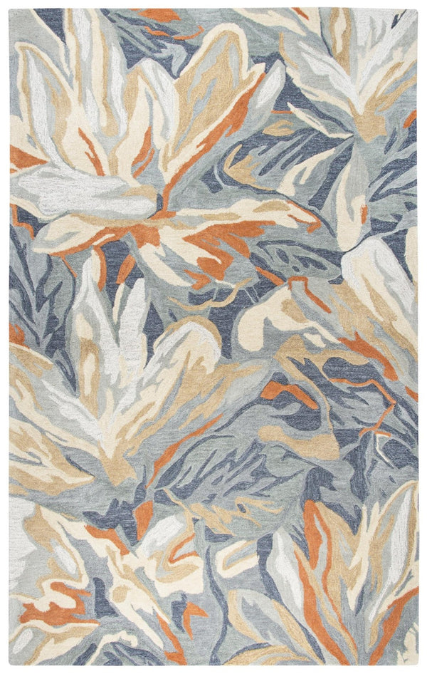 Alora Decor Lapis Hand-Tufted Wool-Viscose Rug With Carved Floral Motif In Lapis Blue, Gray, Beige, Orange Accents 8' x 10' LAPLP100404330810