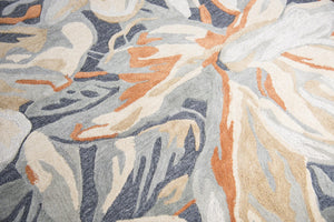 Alora Decor Lapis Hand-Tufted Wool-Viscose Rug With Carved Floral Motif In Lapis Blue, Gray, Beige, Orange Accents 8' x 10' LAPLP100404330810