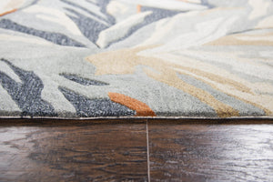 Alora Decor Lapis Hand-Tufted Wool-Viscose Rug With Carved Floral Motif In Lapis Blue, Gray, Beige, Orange Accents 8' x 10' LAPLP100404330810
