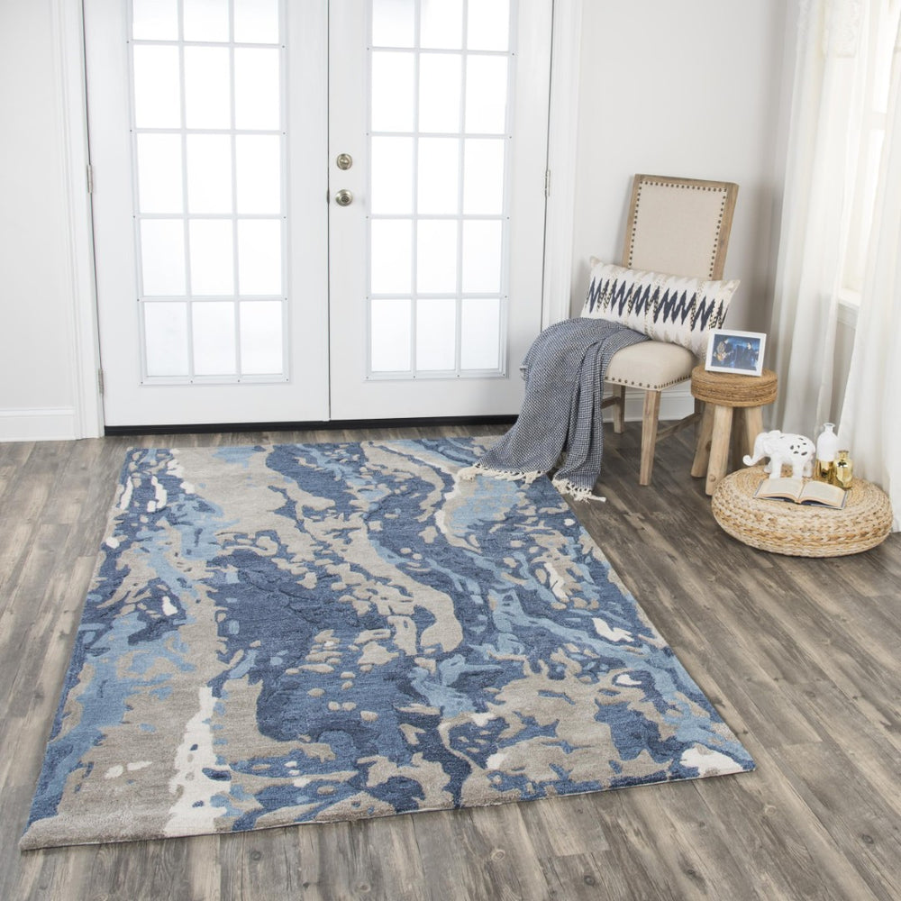 Alora Decor Lapis Hand-Tufted Rectangle Rug With Hand-Carved Texture, Lapis Blue Palette, Luxe Wool-Viscose Blend 9' x 12' LAPLP100509DL0912