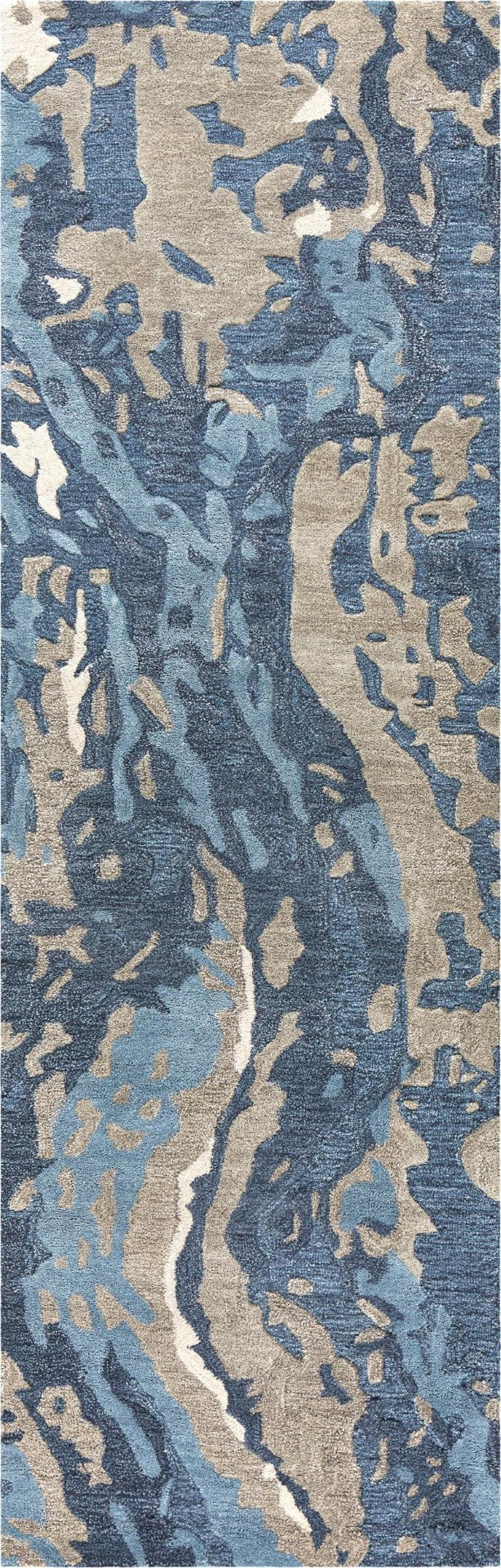 Alora Decor Lapis Hand-Tufted Blue Runner 2'6" X 8' — 80% Wool/20% Viscose, Hand-Carved Tropical Contemporary Rug LAPLP100509DL2608
