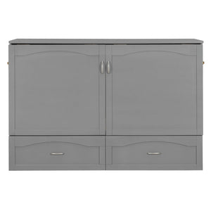 English Elm Queen Murphy Wall Bed with Storage Drawers Usb Ports and Pulley Lift Cabinet Gray LP100671AAE-2