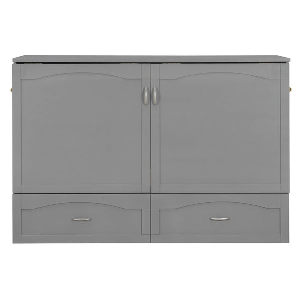 English Elm Queen Murphy Wall Bed with Storage Drawers Usb Ports and Pulley Lift Cabinet Gray LP100671AAE-2