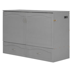 English Elm Queen Murphy Wall Bed with Storage Drawers Usb Ports and Pulley Lift Cabinet Gray LP100671AAE-2