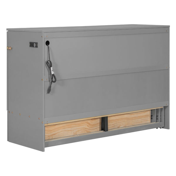 English Elm Queen Murphy Wall Bed with Storage Drawers Usb Ports and Pulley Lift Cabinet Gray LP100671AAE-2