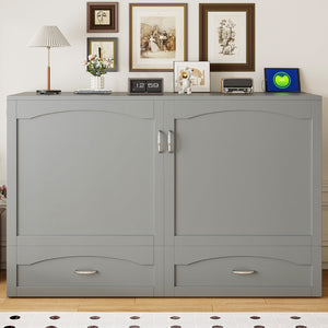 English Elm Queen Murphy Wall Bed with Storage Drawers Usb Ports and Pulley Lift Cabinet Gray LP100671AAE-2