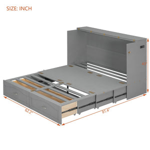 English Elm Queen Murphy Wall Bed with Storage Drawers Usb Ports and Pulley Lift Cabinet Gray LP100671AAE-2