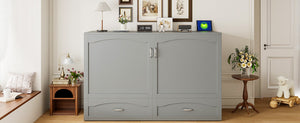 English Elm Queen Murphy Wall Bed with Storage Drawers Usb Ports and Pulley Lift Cabinet Gray LP100671AAE-2