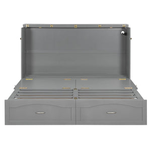 English Elm Queen Murphy Wall Bed with Storage Drawers Usb Ports and Pulley Lift Cabinet Gray LP100671AAE-2