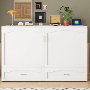 English Elm Queen Murphy Wall Bed with Storage Drawers Usb Ports and Pulley Lift Cabinet White LP100671AAK-2