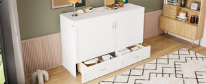 English Elm Queen Murphy Wall Bed with Storage Drawers Usb Ports and Pulley Lift Cabinet White LP100671AAK-2
