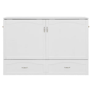 English Elm Queen Murphy Wall Bed with Storage Drawers Usb Ports and Pulley Lift Cabinet White LP100671AAK-2