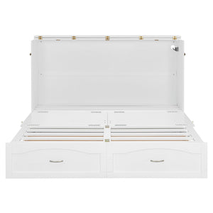 English Elm Queen Murphy Wall Bed with Storage Drawers Usb Ports and Pulley Lift Cabinet White LP100671AAK-2