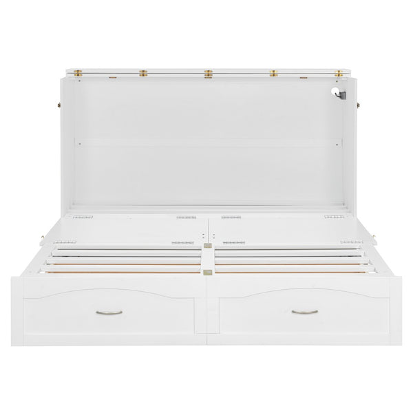English Elm Queen Murphy Wall Bed with Storage Drawers Usb Ports and Pulley Lift Cabinet White LP100671AAK-2