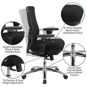 English Elm HERCULES Series Big & Tall 350 lb Rated Ergonomic Mesh Office Chair for 24/7 Comfort & Support LQ-2-BK-GG