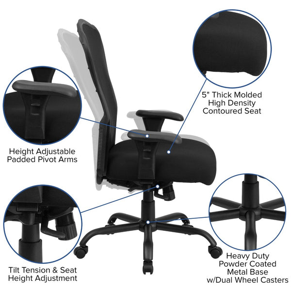 English Elm HERCULES 24/7 Big & Tall Ergonomic Office Chair - 400 lb Capacity, Breathable Mesh, Adjustable Comfort LQ-3-BK-GG