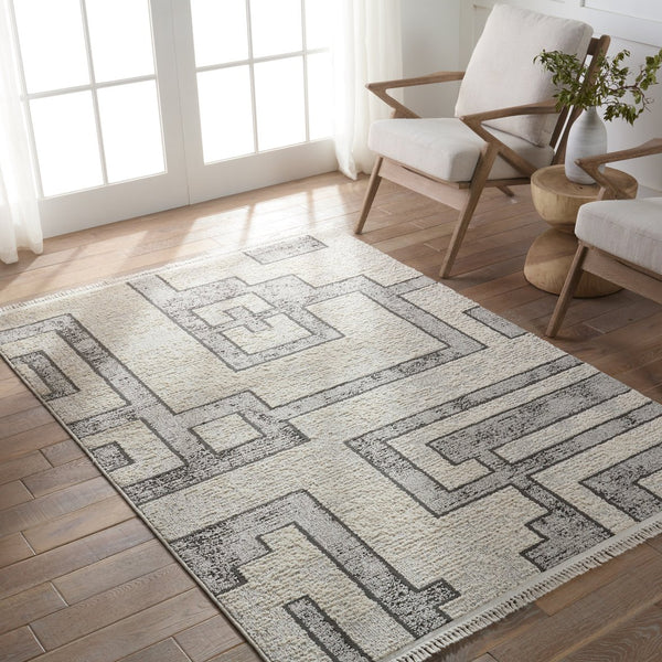 Jaipur Living Lore Bungalow Lre05 Powerloomed Machinemade 70% Polypropylene 30% Polyester Mid-century Modern Geometric Indoor Rug Gray, Cream 70% Polypropylene 30% Polyester Rug155353
