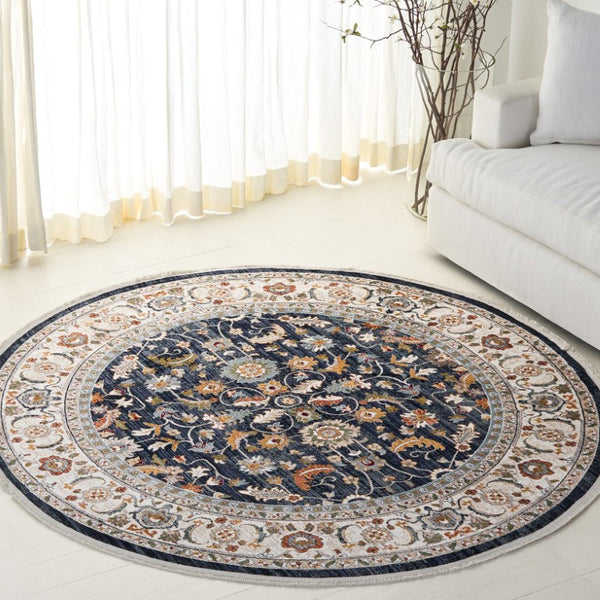 Safavieh Lrl Alford Traditional Medallion Runner Rug Navy Ivory Hallway Polypropylene Blend 6'-7" x 6'-7" (Round) LRL1107N-7R